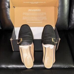 Naturalizer Black Buckle Slip-On Mules